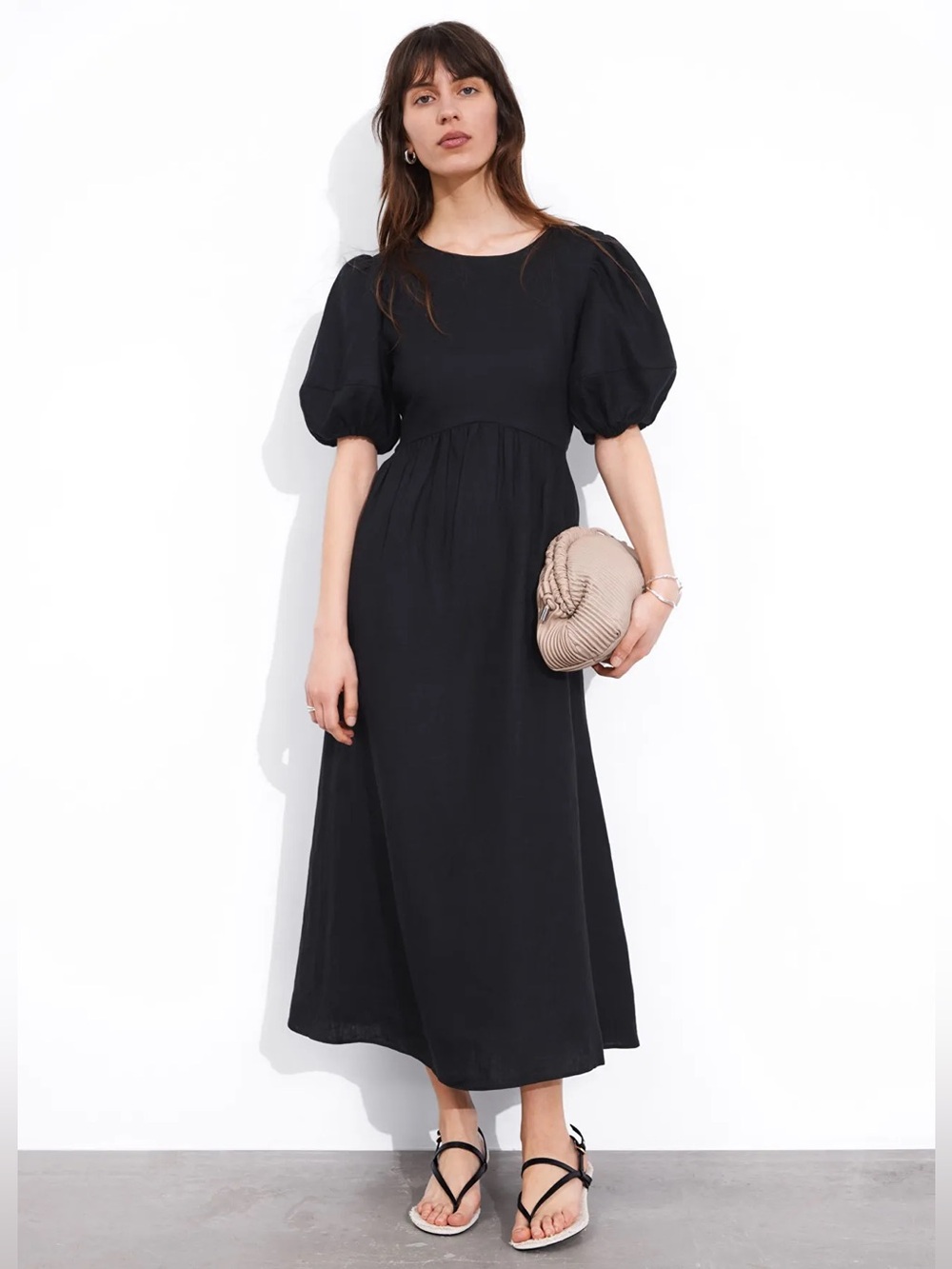 & Other Stories Black Maxi Dress with Puff Sleeves